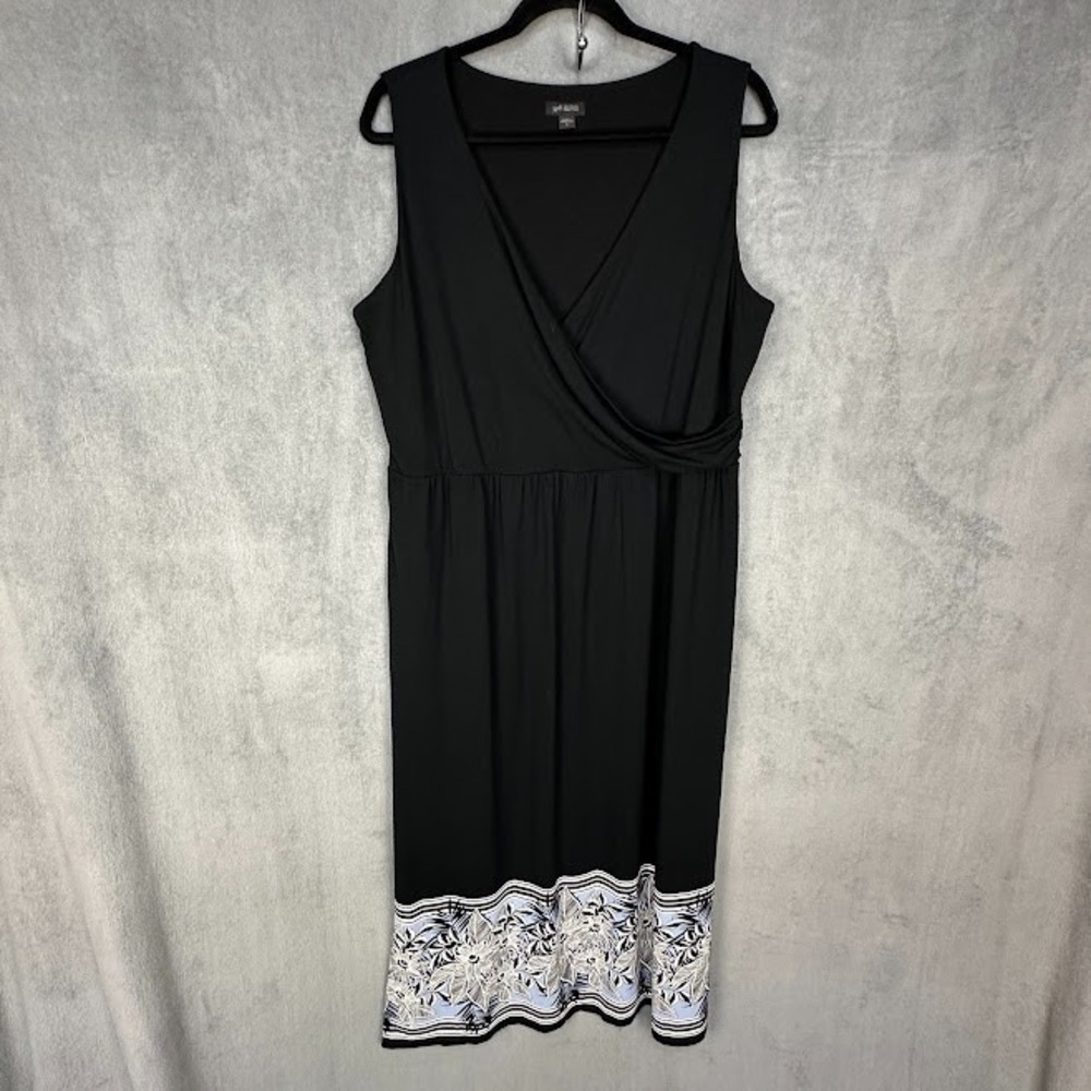 J Jill Dress Women Large Black Floral Maxi Sleeveless Wearever Collection Resort